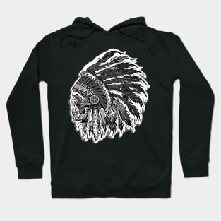 Native American Chief Skull Black and White Hoodie